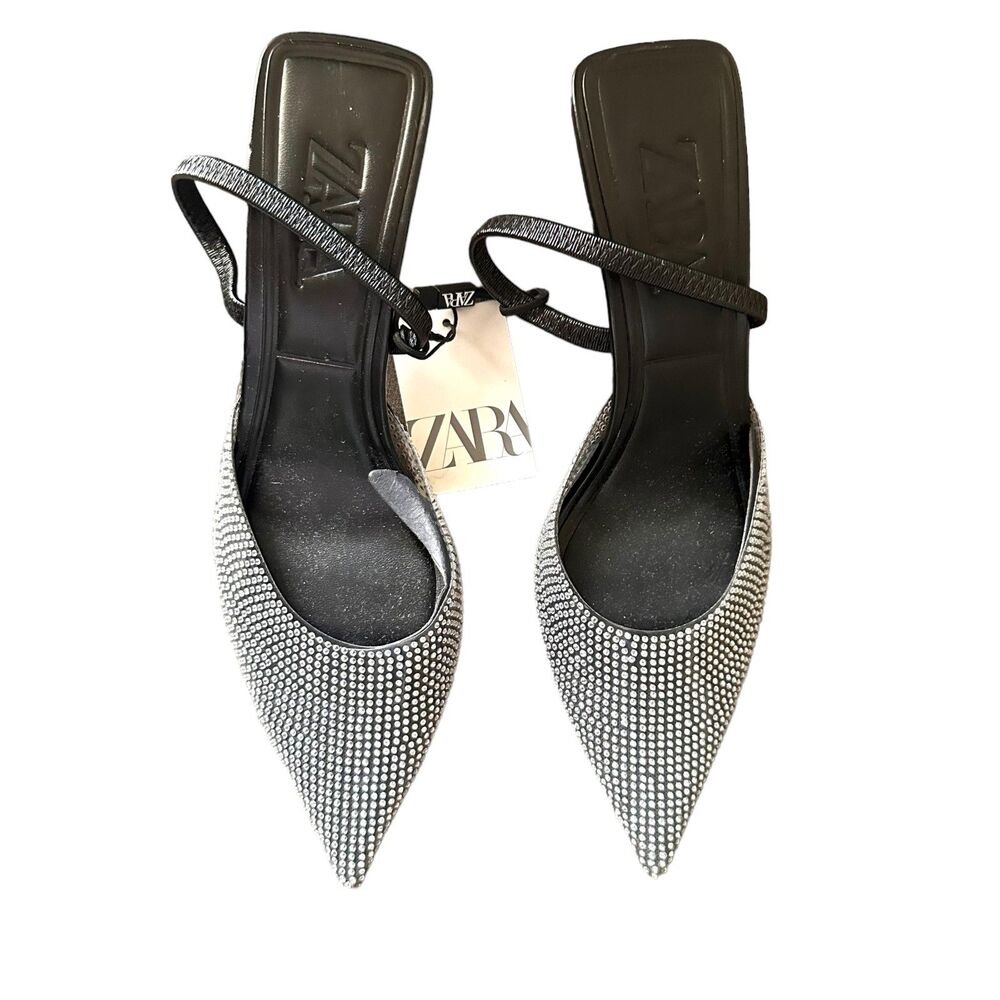 ZARA Rhinestone Pointed Mules NWT Sz 9 - Picture 6 of 7